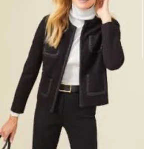 J. McLaughlin Fanning Jacket Black sz M Classy Old Money Blair Waldorf Chic Mint - Picture 1 of 12