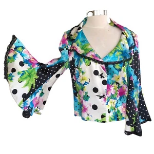 Alberto Makali Women 12 Blazer Jacket Floral Art Silk Bell Sleeve Wide Collar - Picture 1 of 7