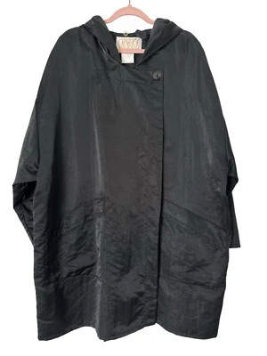 Vintage LINDA LUNDSTROM Women Hooded Long LAPARKA Metallic Black Size Large - Image 1 of 4