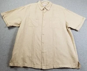 Cafe Luna Button Up Shirt Men’s Large L Beige Short Sleeve Pockets Casual Summer - Picture 1 of 11