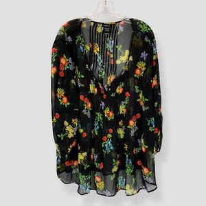 Tunica Torrid nera floreale taglia 3/3X trasparente plissettata increspata boho prateria casual - Foto 1 di 8