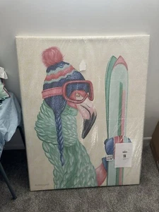 Skiing Flamingo Bird Large Canvas Wall Art. 36 X 48 Canvas Is 3in Thick. Unique - Picture 1 of 7