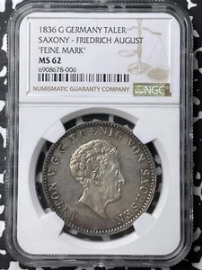 1836 Germany Saxony 1 Thaler NGC MS62 Lot#G8370 Large Silver! Nice UNC! - Picture 1 of 3