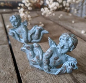 NEW French Vintage Pair CHERUB Angel Shabby Chic Metal Rustic Door Drawer Knobs - Picture 1 of 11