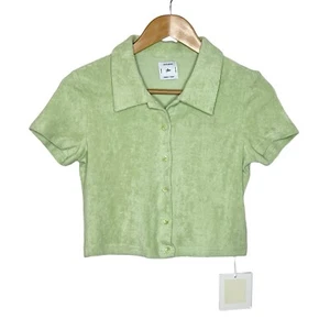 YLLW The Label Terry Cloth Cropped Top Light Green Womens Small Short Sleeve - Picture 1 of 7
