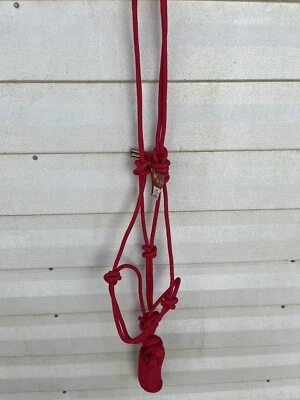 Soporte de cuerda de entrenamiento natural hecho a mano de 4 nudos y 8' 5/8" plomo caballo talla AHE 400 ROJO Foto 1 de 3