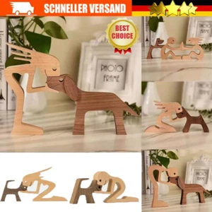 Hand Geschnitzte Holz Statue Figuren Skulpturen Nette Hund und Mensch DE! - Bild 1 von 16