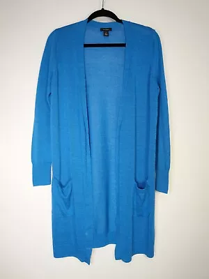 Cárdigan halógeno talla M mediano azul lino manga larga bolsillo abierto Foto 1 de 4