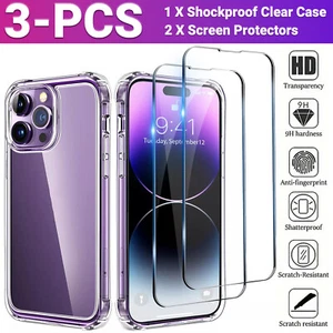 Für iPhone 16 15 14 13 12 11 Pro Max X XS XR Clear Case Glas Displayschutzfolien - Bild 1 von 13