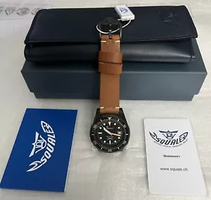 Brand New Squale 1521 50 Atmos 1521-026PVD PVD Black Watch Tan Leather Warranty - Picture 1 of 2