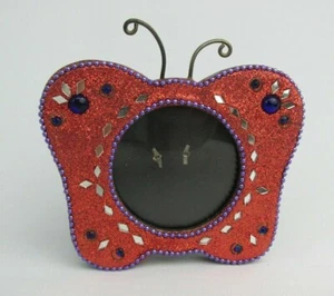 NEW Glitter Orange Buttefly Picture Frame w/ Mirror/Stone Inlay 1 5/8" Opening - Picture 1 of 4