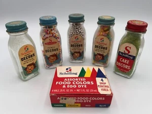 6 LOT RARE Vintage Schilling Fancy Decors Cake Baking Sprinkles & Food Color Dye - Picture 1 of 24