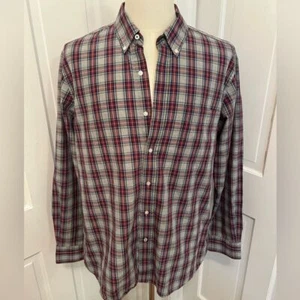 J. McLaughlin Men's XL Trim Fit Red Navy Gray Plaid Button Down Shirt Long Slv - Picture 1 of 10