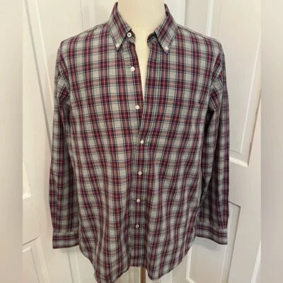 J. McLaughlin Men's XL Trim Fit Red Navy Gray Plaid Button Down Shirt Long Slv - Image 1 of 4
