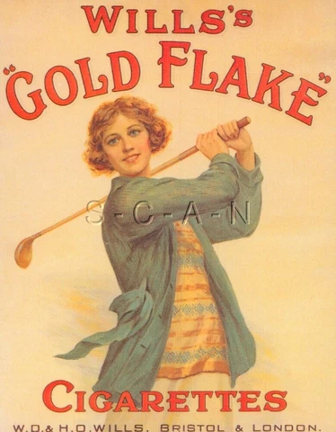 Sports Postcard- Golf- Wills's Gold Flake Cigarette Ad- Flapper Woman- Golf Club Cover