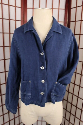 Chaqueta vaquera vintage Karen Kane Lifestyle talla pequeña PM azul 100 % lino Foto 1 de 4