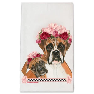 Boxer Dog Floral Kitchen Dish Towel Pet Gift - Picture 1 of 1