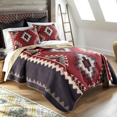 Donna Sharp Mojave Red Quilted Queen 3-Piece Set Lodge Southwest Rustic Gray New - Image 1 of 4