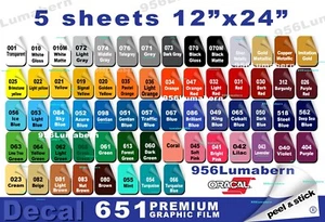 5 hojas de vinilo con respaldo adhesivo de 12""x24"" para cada cortador artesanal y de letreros, calidad - Imagen 1 de 1
