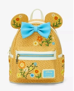Disney Loungefly Minnie Mouse Rucksack Raffia Blumen bestickt Neu mit Etikett - Bild 1 von 4