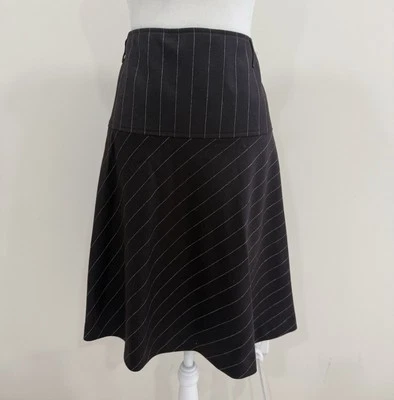 Theory Wool blend High West Dark Brown Striped Skirt Size 12 - Image 1 of 4