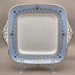 Wedgwood Alexandra Bone China Kuchenteller mit quadratischem Griff Platinakzente England - Bild 1 von 15