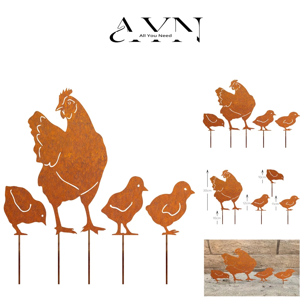 Edelrost Hühner Stecker | 3 Küken | Frühling Deko - Bild 1 von 4