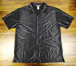 Vintage 90s YMLA Club Shirt Herren L Schwarz Seidig Glänzend Knopfleiste Made In USA - Bild 1 von 6