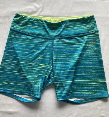 Pantalones cortos de rendimiento RBX para mujer a rayas XL mezcla de poliéster/spandex azul y amarillo Foto 1 de 4