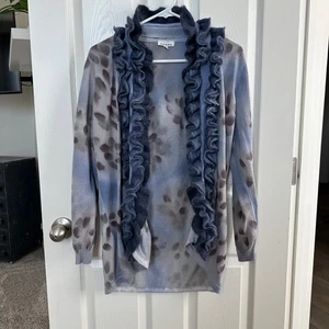 adore mohair blend cardigan blue gray floral ruffle trim tagged xl fits medium - Picture 1 of 9