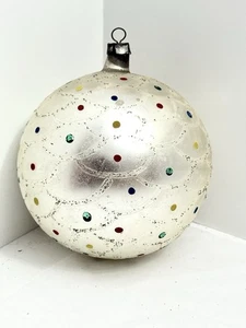 Jumbo Merkur Glas gepunktet Weihnachten Jakobsmuschel Silber Glitzer Ornament Polen - Bild 1 von 7