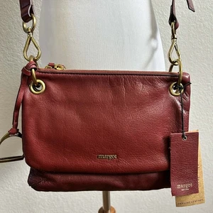 Neu mit Etikett Margot Kiera kleine rote Leder-Umhängetasche mit doppeltem Reißverschluss - Bild 1 von 10