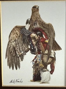 Native America, The Guardian Indian Protected Eagle Signed Print Earl J. Cacho - Picture 1 of 12