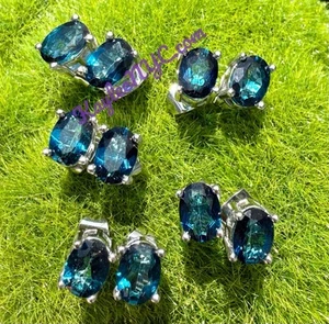 Wholesale Lot 5 Pairs London Blue Topaz  Sterling Silver 925 Studs 5x7mm - Bild 1 von 5