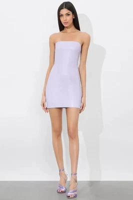 ALICE & OLIVIA SIZE (10) KELLY  LILAC VEGAN FAUX LEATHER MINI DRESS NWT MSRP$295 - Image 1 of 4