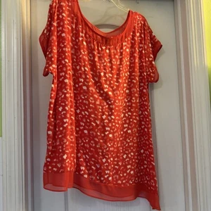 Ann Taylor Red Short Sleeve Asymmetrical Blouse - Picture 1 of 6