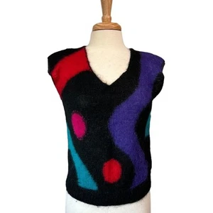 Vintage 80s Fuzzy Sweater Vest Top size M Knit DeVille Funky Retro - Picture 1 of 8