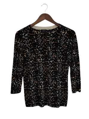 Свитер Talbots Petites шерсть мериноса анималистический принт размер средний леопард круглый вырез - Изображение 1 из 3