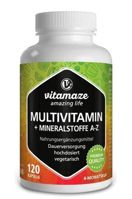 Multivitamin Kapseln hochdosiert 23 wertvolle Vitamine A Z & Mineralien 120 - Bild 1 von 4