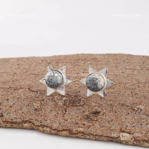 Orecchini Pendenti In Opale Dendritico In Argento Sterling Boho Di Natale - Foto 1 di 9