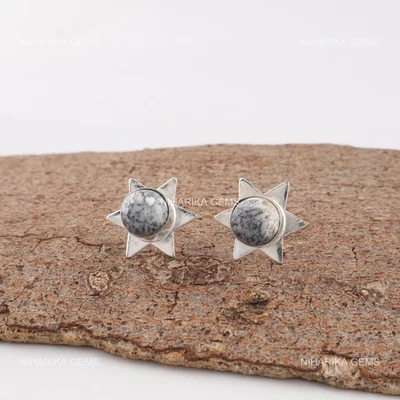 Orecchini Pendenti In Opale Dendritico In Argento Sterling Boho Di Natale - Immagine 1 di 4