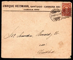 CHILE, SOBRE CIRCULADO DENTRO DE SANTIAGO, SELLO FISCAL     #AGOS-045 - Picture 1 of 2