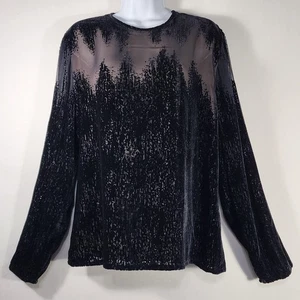 Carlisle Black Blouse Sz 12 Velvet Like Sheer Lined Long Sleeve Elegant Designer - Picture 1 of 17