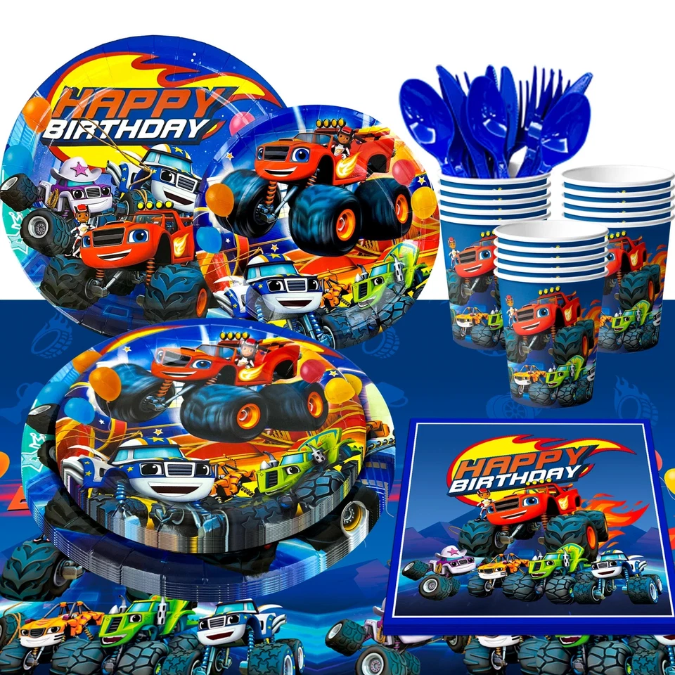 Monster Truck Birthday Party Supplies, Cartoon, kid Tableware Plate Decoration, - Image 1 of 4