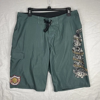 Pantalones Cortos de Tabla Eddie Aikau Para Hombres 34 Verde Quiksilver Surf Playa Memorial Foto 1 de 4