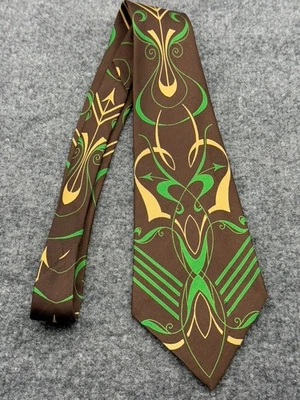 Corbata Rockabilly Swing Retro De Colección Años 60 70 Deco Estampado de Pergamino Para Hombres Marrón Seda - Imagen 1 de 4