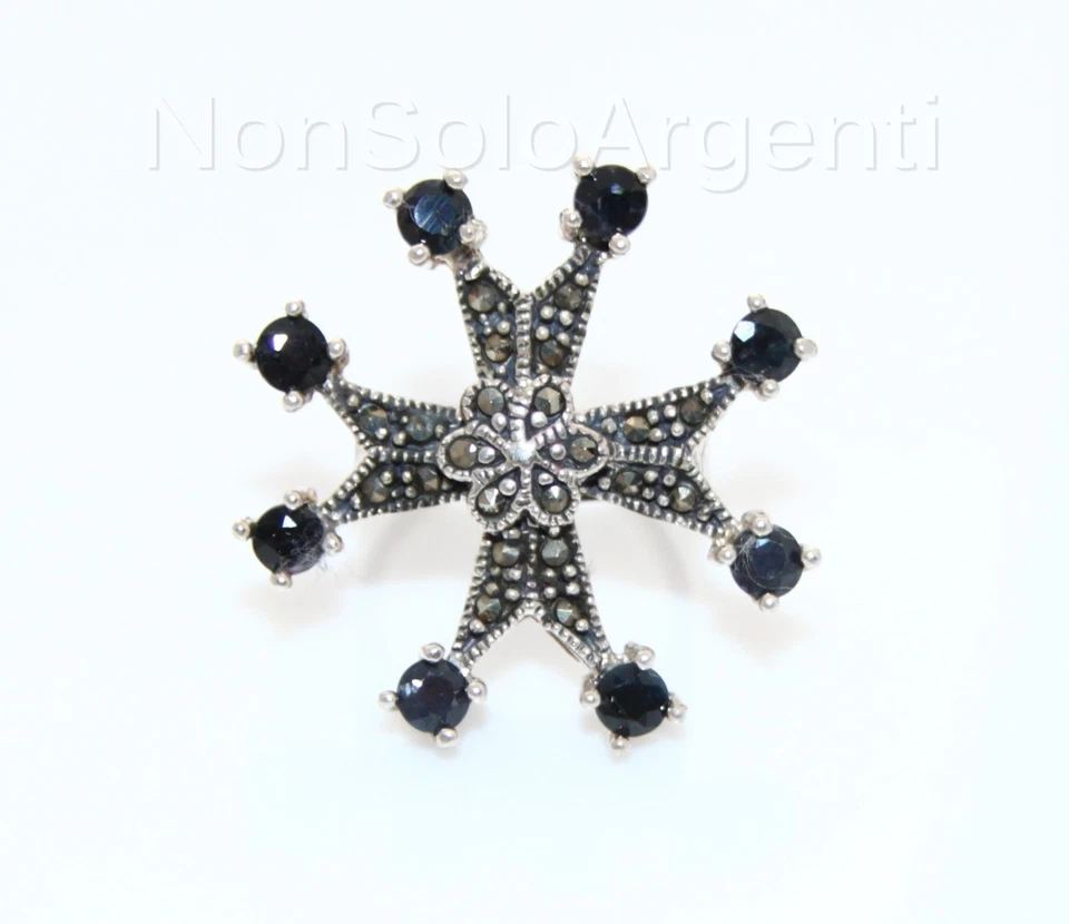 MAESTOSO REGALE ANELLO CROCE CELTICA ARGENTO 925 ZAFFIRO MARCASSITE MISURA 13 - Immagine 1 di 1