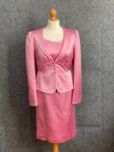 Armani Collezione Dress Jacket Suit UK 10 Pink Silk Wool Satin Wedding Occasion - Picture 1 of 21