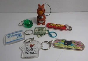 Vintage Lot Advertising Key chains Dolly Wood Robin Hood Dollar Bill Pig Squirel - Picture 1 of 5
