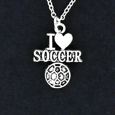 Collar con cadena I HEART SOCCER - Juego de pelota de peltre Equipo de fútbol Deportes Amor Foto 1 de 4